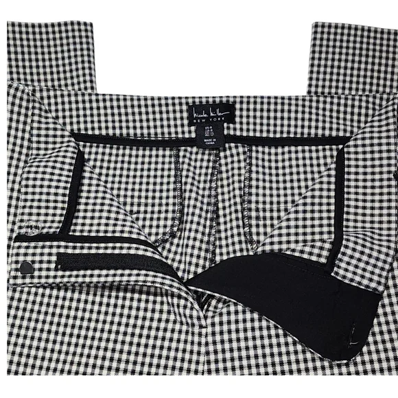 Nicole Miller Womens Pants Black And White Plaid High Waisted Split Leg Size 8 - Picture 4 of 15